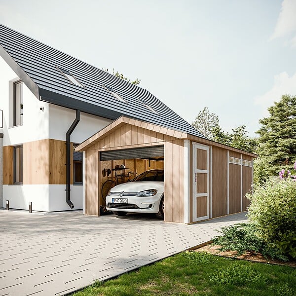 TIMBELA - Garage QUALITÉ PREMIUM 17 m² - L378xl530 cm- garage pour auto, moto, vélos, machines de jardinage - Construction en Panneaux LP Smartside - Abri de jardin Timbela M991B - large