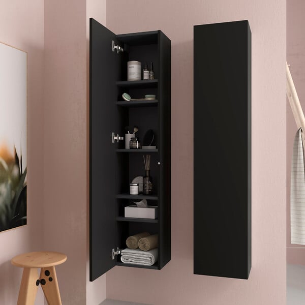 PLANETE BAIN - Meuble colonne de salle de bain H 140 cm coloris noir mat à suspendre - KARAIB - large
