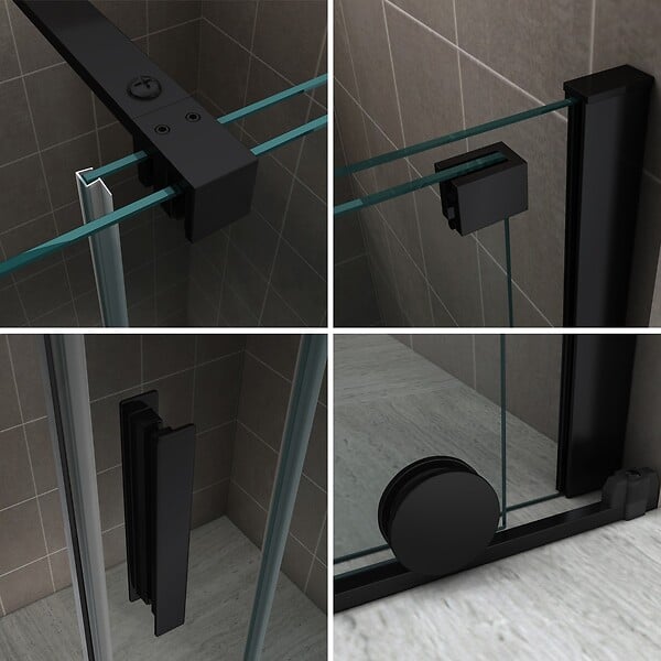 SANIVERRE - Porte de douche coulissante noire NAPOLI BLACK L. 130 cm verre 8 mm transparent H. 200 cm - large