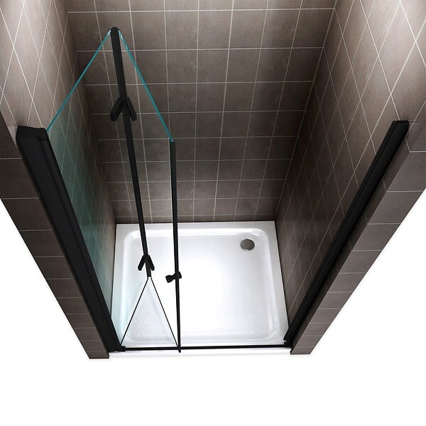 SANIVERRE - MONABLACK Porte de douche pliante noire H.195 x L. 96-100 cm verre transparent 6 mm - large