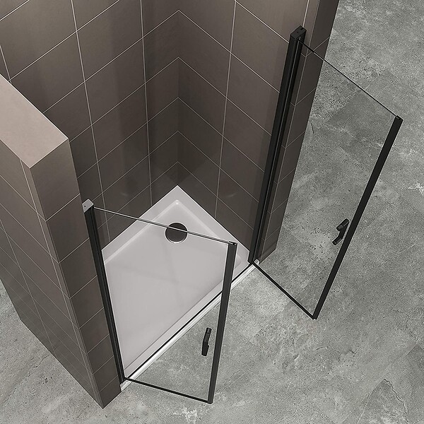 SANIVERRE - KIMIBLACK Porte de douche H.180 Noir L. 70 à 73 cm transparent verre 6 mm - large