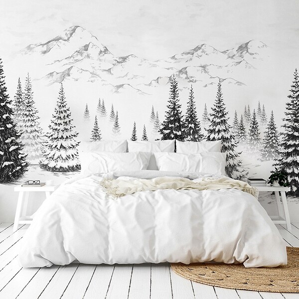 99DECO - Papier peint panoramique - Montagne - Noir - intissé : 150g/m² - 9 lés : 432x270cm - large