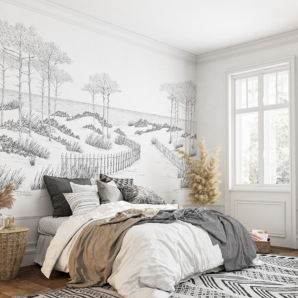99DECO - Papier peint panoramique - Les Landes - Noir - intissé : 150g/m² - 7 lés : 336x270cm - large
