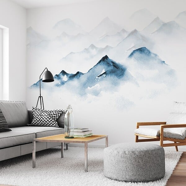 99DECO - Papier peint panoramique - Yukon - Bleu - intissé : 150g/m² - 5 lés : 240x270cm - large
