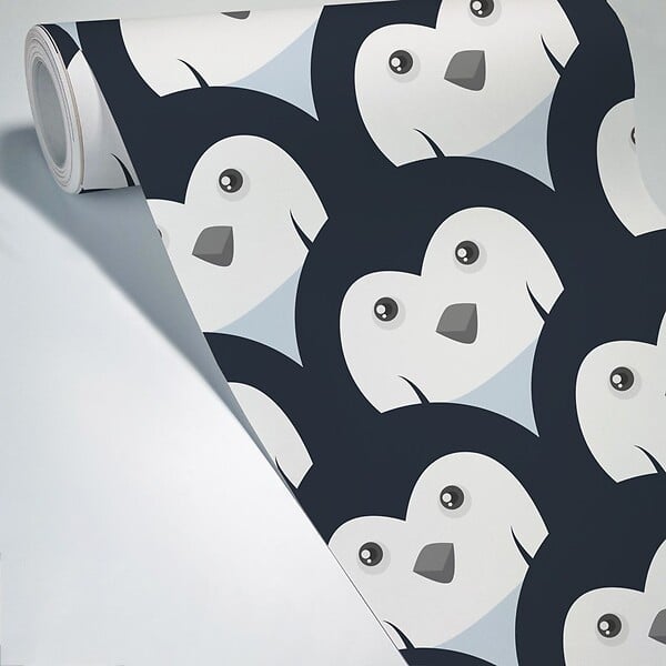 99DECO - Papier peint panoramique - Pingouins - Noir - intissé : 150g/m² - 3 lés : 144x270cm - large