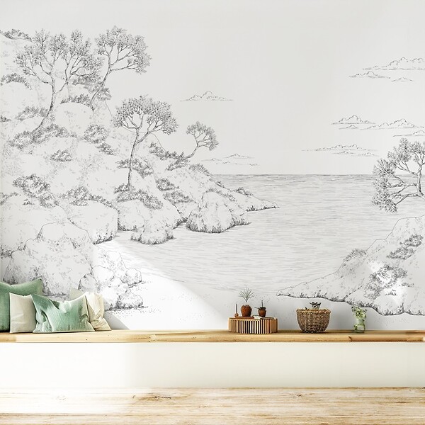 99DECO - Papier peint panoramique - Calanques - Blanc - intissé : 150g/m² - 7 lés : 336x270cm - large