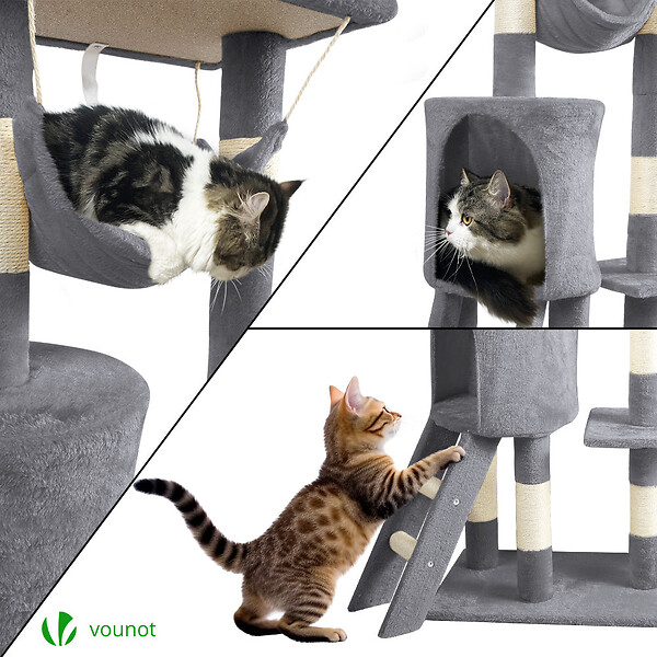 VOUNOT - Arbre à Chat 154cm avec Griffoir Plateforme Niche XXL Gris - large