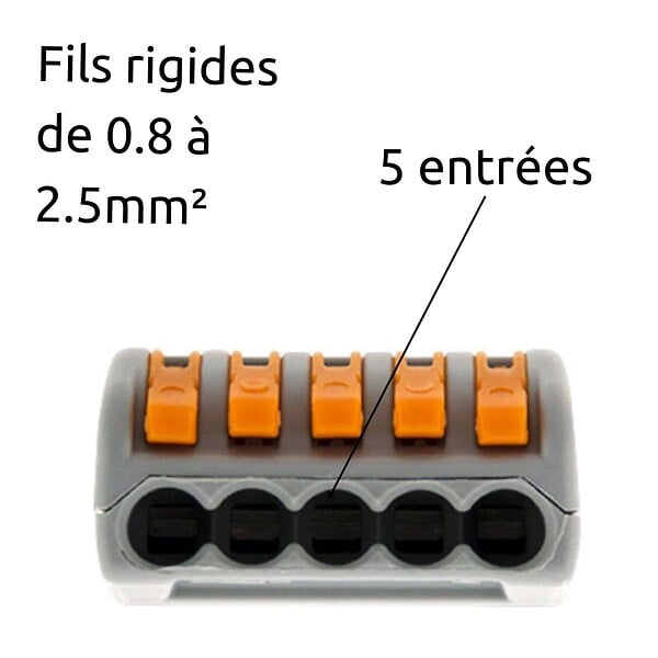 WAGO - Borne rapide automatique à cliquet S222 - 5 entrées - Wago - large