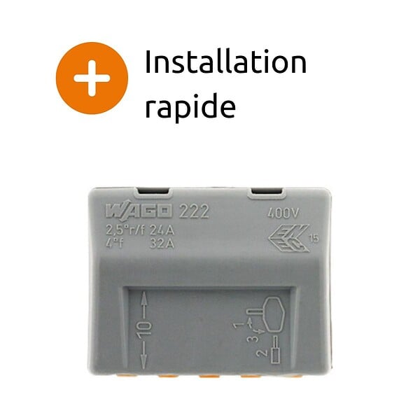 WAGO - Borne rapide automatique à cliquet S222 - 5 entrées - Wago - large