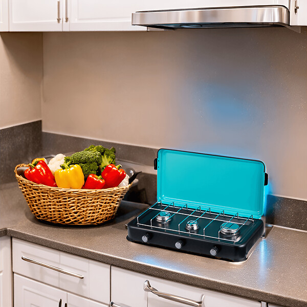 Cuisinière Gaz 2 Feux Encastrable Avec Couvercle Rabattable - Protection Anti-extinction, Compatible GPL Et Gaz Naturel