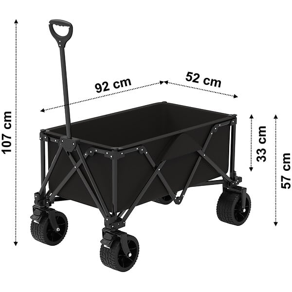 GT GARDEN - Chariot de transport pliable noir avec roues tout terrain - large