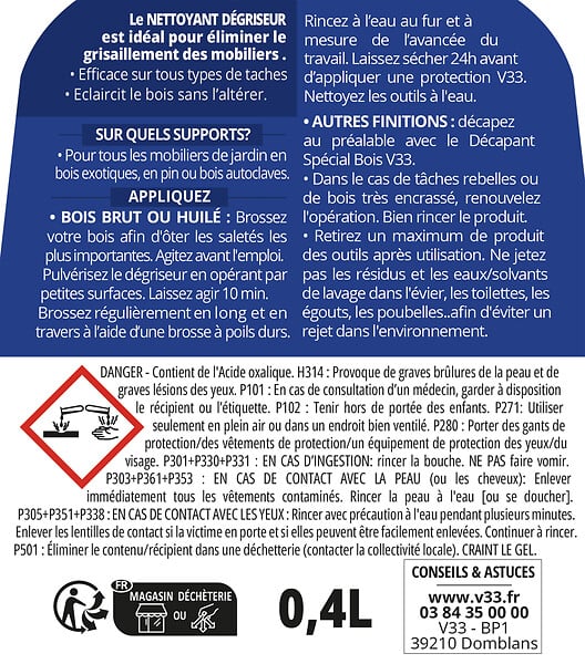 V33 BOIS - Nettoyant Dégriseur Bois Mobilier - Spray 400ml - large