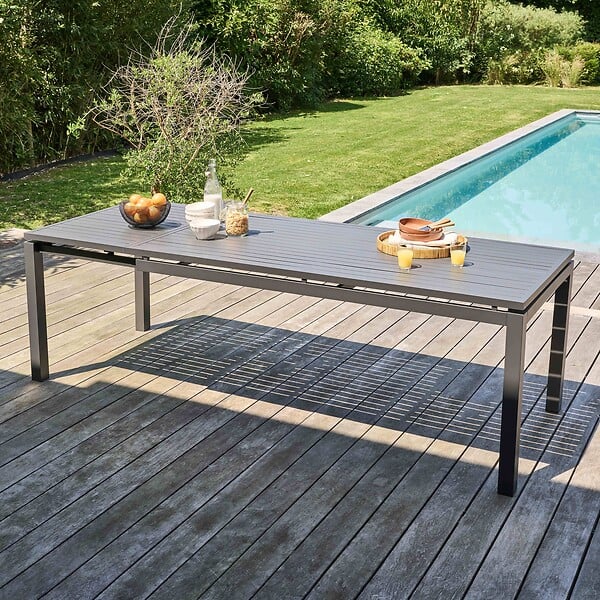 OVIALA - Table de jardin extensible en aluminium gris 8 à 10 places 240 cm - Galilée - large