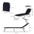 OUTSUNNY - Transat bain de soleil pliable grand confort dossier et pare-soleil réglable multi-positions noir - vignette