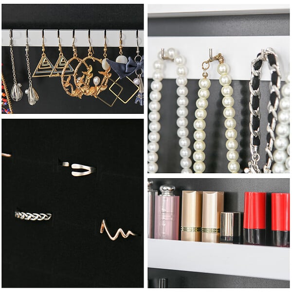 HOMCOM - Armoire à bijoux sur pieds avec miroir multi-rangement éclairage LED blanc - large