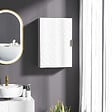 KLEANKIN - Armoire murale de salle de bain - porte, 2 étagères - poignée métal doré MDF blanc - vignette
