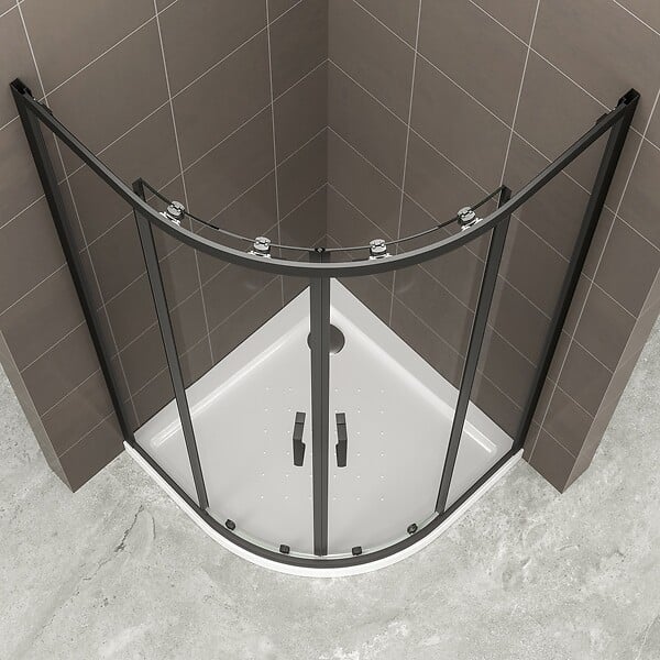 SANIVERRE - TIBYBLACK Cabine de douche 80x80 H190 cm + receveur 1/4 de cercle noir verre transparent 6 mm - large