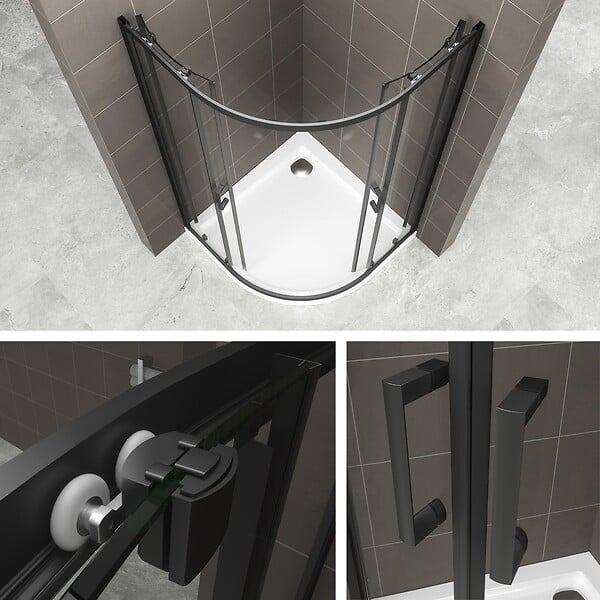 SANIVERRE - TIBYBLACK Cabine de douche 80x80 H190 cm + receveur 1/4 de cercle noir verre transparent 6 mm - large