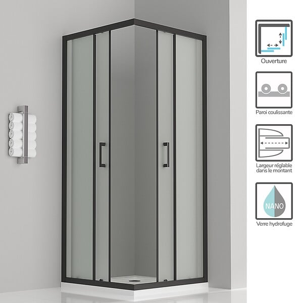 SANIVERRE - LANABLACK Cabine de douche 80x80 H185 cm opaque verre 6 mm porte coulissante - large