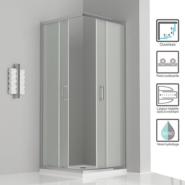 SANIVERRE - LANA Cabine de douche coulissante 80x80 H180 cm opaque verre 6 mm - large