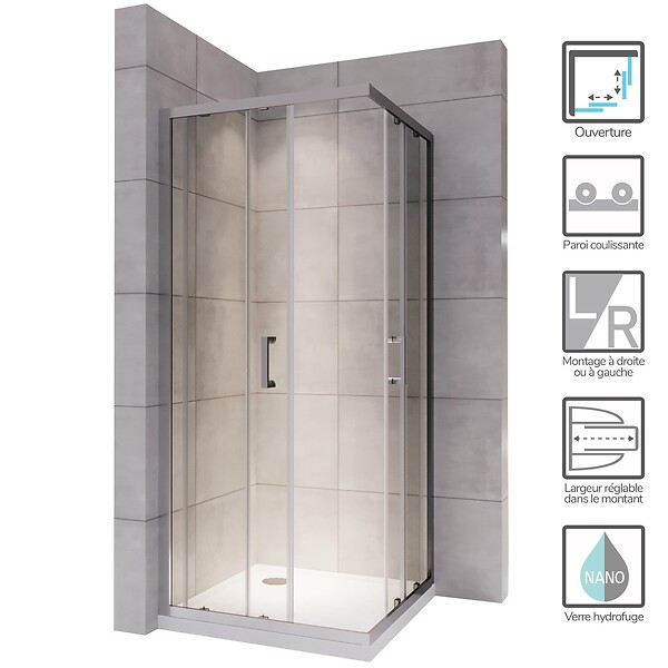SANIVERRE - LANA Cabine de douche coulissante 70x100 H185 cm transparent verre 6 mm - large
