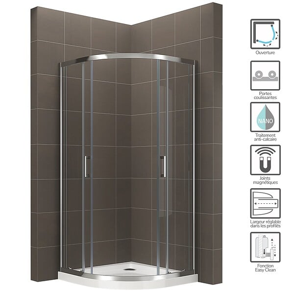 SANIVERRE - TIBY Cabine de douche 100x100 H190 cm 1/4 de cercle verre transparent 6 mm - large