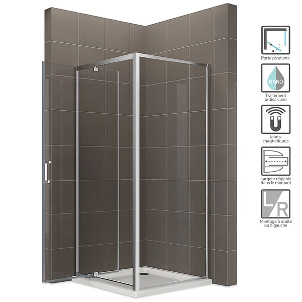 SANIVERRE - IBEA Cabine de douche 90x80 H190 cm (porte 90) pivotante verre transparent - large