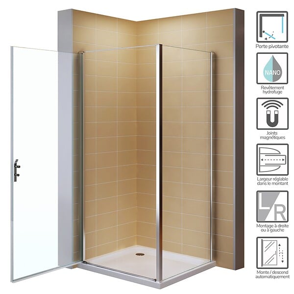 SANIVERRE - NIKY Cabine de douche 100x100 H195 cm +receveur verre transparent Ép. 8 mm - large