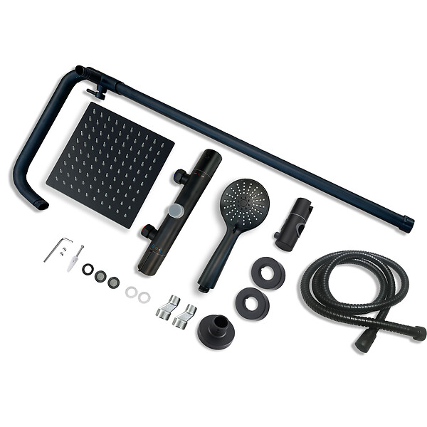 AICA SANITAIRE - AICA colonne de douche thermostatique noir mat avec douche de tête carrée, réglable selon plusieurs modes, réglable en hauteur - large
