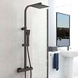 AICA SANITAIRE - AICA colonne de douche thermostatique noir mat avec douche de tête carrée 20X20cm, réglable en hauteur 73-115 cm - vignette