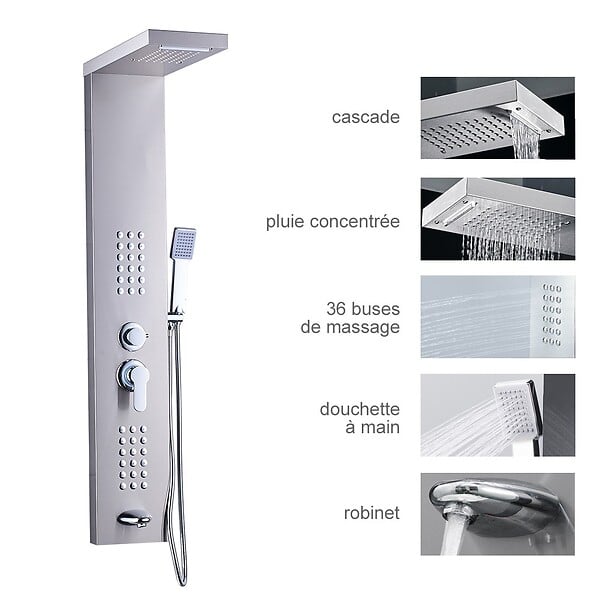SANIVERRE - LULY Colonne de douche hydromassante 4 jets +1 robinet Gris - large