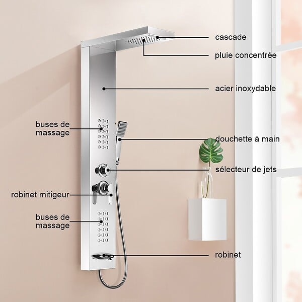 SANIVERRE - LULY Colonne de douche hydromassante 4 jets +1 robinet Gris - large