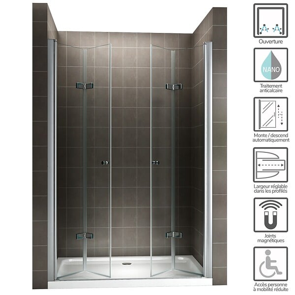SANIVERRE - EMMY Porte de douche pliante H185 - L. 160 à 164 cm transparent - large