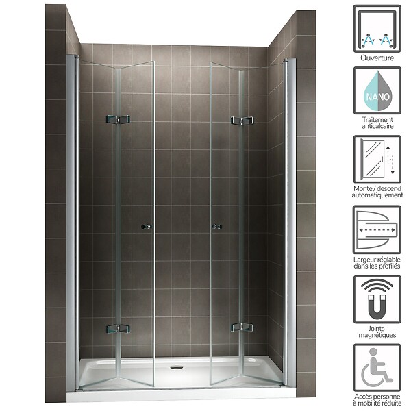 SANIVERRE - EMMY Porte de douche pliante H185 - L. 116 à 120 cm transparent - large