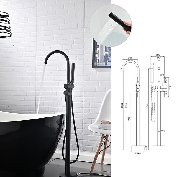 SANIVERRE - MATY Robinet sur pied baignoire îlot - Chrome Noir - large