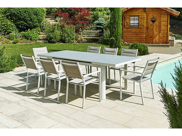 JARDILINE - Table et chaise de jardin en aluminium gris perle Ibiza Perle avec 10 chaises - Jardiline - large