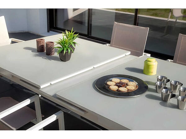 JARDILINE - Table et chaise de jardin en aluminium gris perle Ibiza Perle avec 10 chaises - Jardiline - large