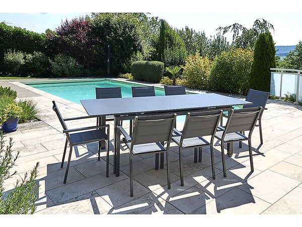 JARDILINE - Table à manger d'extérieur extensible en aluminium gris  Ibiza anthracite - 10/12 places - Jardiline - large