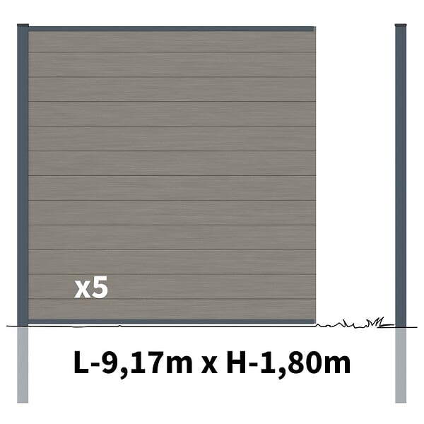 DECKLINEA - Kit Clôture Bois Composite Platine 9x1,8m RIO - Poteaux en Aluminium Gris - Brise Vue - Palissade - large