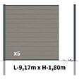 DECKLINEA - Kit Clôture Bois Composite Platine 9x1,8m RIO - Poteaux en Aluminium Gris - Brise Vue - Palissade - vignette