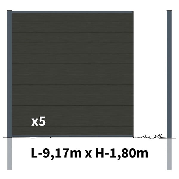 DECKLINEA - Kit Clôture Bois Composite Anthracite 9x1,8m RIO - Poteaux en Aluminium Gris - Brise Vue - Palissade - large