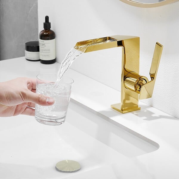 SANIVERRE - CEZIO Robinet mitigeur bec cascade ouvert chrome Or brillant - large