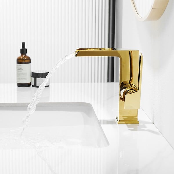 SANIVERRE - CEZIO Robinet mitigeur bec cascade ouvert chrome Or brillant - large