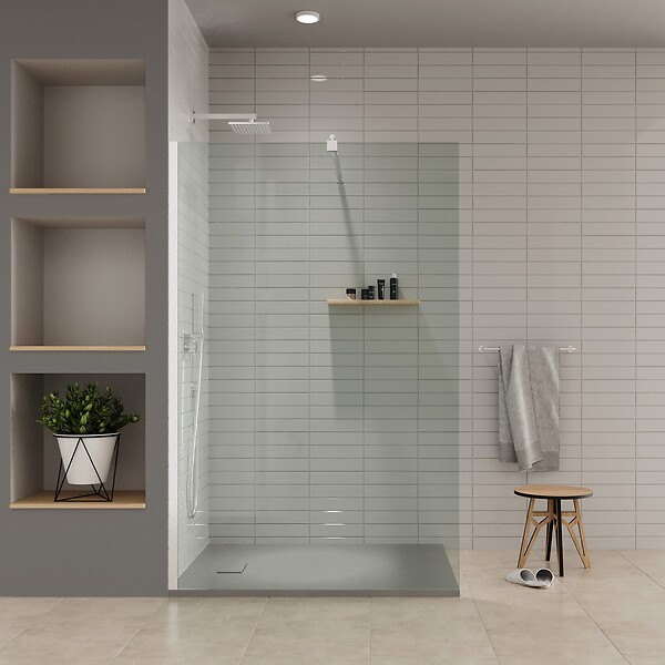 SANIVERRE - BAYA Receveur de douche 80 x 80 cm Gris extra-plat aspect pierre + bonde incluse - large