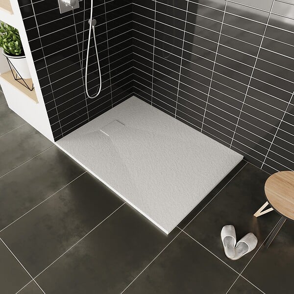 SANIVERRE - BAYA Receveur de douche 70 x 120 cm Blanc extra-plat aspect pierre + bonde incluse - large