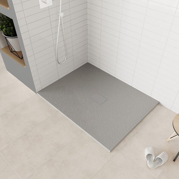 SANIVERRE - BAYA Receveur de douche 100 x 140 cm Gris extra-plat aspect pierre + bonde incluse - large