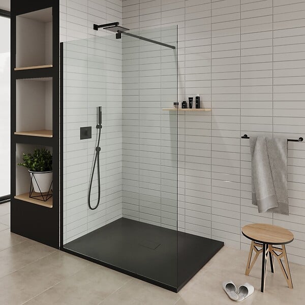 SANIVERRE - BAYA Receveur de douche 100 x 140 cm Noir extra-plat aspect pierre + bonde incluse - large