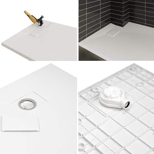 SANIVERRE - BAYA Receveur de douche 80 x 80 cm Blanc extra-plat aspect pierre + bonde incluse - large