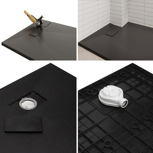 SANIVERRE - BAYA Receveur de douche 70 x 160 cm Noir extra-plat aspect pierre + bonde incluse - large
