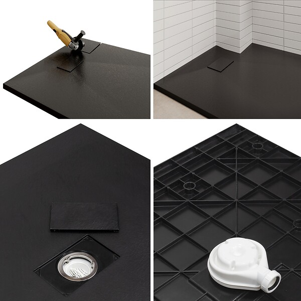 SANIVERRE - BAYA Receveur de douche 100 x 160 cm Noir extra-plat aspect pierre + bonde incluse - large